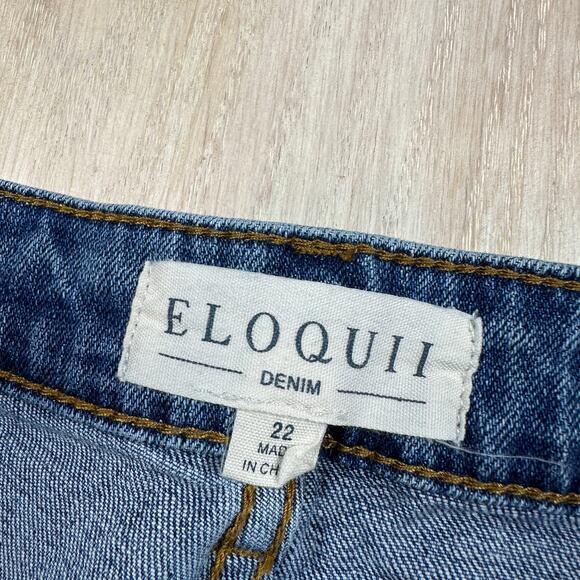 Eloquii Distressed High Rise Relaxed Straight Leg Casual Blue Denim Jeans 22 - Picture 15 of 16